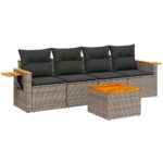 5-Piece Garden Sofa Set with Cushions Outdoor Patio Lounge Furniture Grey Poly Rattan