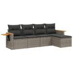 5-Piece Garden Sofa Set with Cushions Outdoor Patio Lounge Furniture Grey Poly Rattan