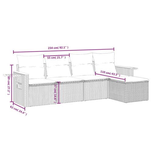 5-Piece Garden Sofa Set with Cushions Outdoor Patio Lounge Furniture Grey Poly Rattan - Image 8