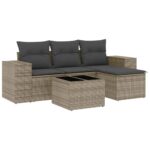 5-Piece Garden Sofa Set with Cushions Outdoor Patio Lounge Furniture Grey Poly Rattan