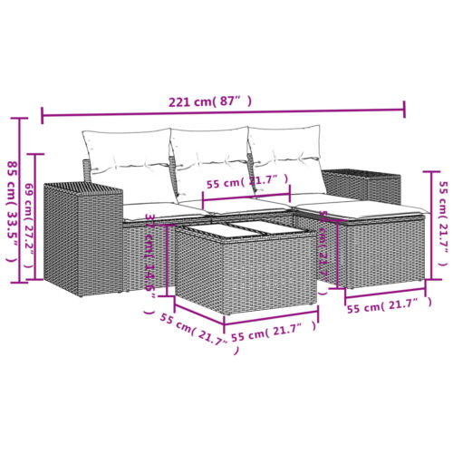 5-Piece Garden Sofa Set with Cushions Outdoor Patio Lounge Furniture Grey Poly Rattan - Image 3
