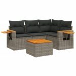 5-Piece Garden Sofa Set with Cushions Outdoor Patio Lounge Furniture Grey Poly Rattan