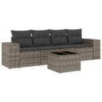 5-Piece Garden Sofa Set with Cushions Outdoor Patio Lounge Furniture Grey Poly Rattan