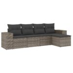 5-Piece Garden Sofa Set with Cushions Outdoor Patio Lounge Furniture Grey Poly Rattan