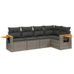 5-Piece Garden Sofa Set with Cushions Outdoor Patio Lounge Furniture Grey Poly Rattan