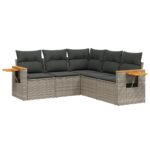 5-Piece Garden Sofa Set with Cushions Outdoor Patio Lounge Furniture Grey Poly Rattan