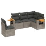 5-Piece Garden Sofa Set with Cushions Outdoor Patio Lounge Furniture Grey Poly Rattan
