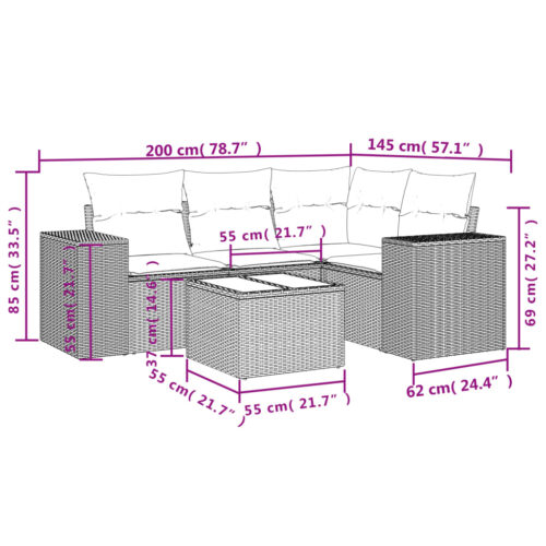 5-Piece Garden Sofa Set with Cushions Outdoor Patio Lounge Furniture Beige Poly Rattan - Image 3
