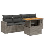 5-Piece Garden Sofa Set with Cushions Outdoor Patio Lounge Furniture Grey Poly Rattan