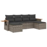 6-Piece Garden Sofa Set with Cushions Outdoor Patio Lounge Furniture Grey Poly Rattan