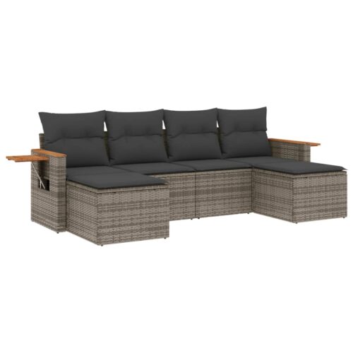 6-Piece Garden Sofa Set with Cushions Outdoor Patio Lounge Furniture Grey Poly Rattan