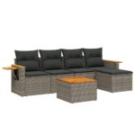 6-Piece Garden Sofa Set with Cushions Outdoor Patio Lounge Furniture Grey Poly Rattan