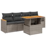 5-Piece Garden Sofa Set with Cushions Outdoor Patio Lounge Furniture Grey Poly Rattan
