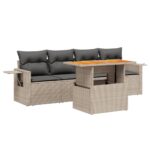 5-Piece Garden Sofa Set with Cushions Outdoor Patio Lounge Furniture Grey Poly Rattan