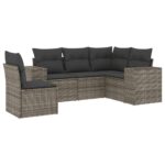 5-Piece Garden Sofa Set with Cushions Outdoor Patio Lounge Furniture Grey Poly Rattan
