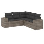 5-Piece Garden Sofa Set with Cushions Outdoor Patio Lounge Furniture Grey Poly Rattan