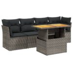 5-Piece Garden Sofa Set with Cushions Outdoor Patio Lounge Furniture Grey Poly Rattan