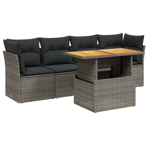 5-Piece Garden Sofa Set with Cushions Outdoor Patio Lounge Furniture Grey Poly Rattan