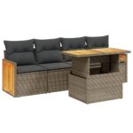 5-Piece Garden Sofa Set with Cushions Outdoor Patio Lounge Furniture Grey Poly Rattan