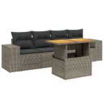 5-Piece Garden Sofa Set with Cushions Outdoor Patio Lounge Furniture Grey Poly Rattan