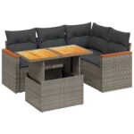 5-Piece Garden Sofa Set with Cushions Outdoor Patio Lounge Furniture Grey Poly Rattan