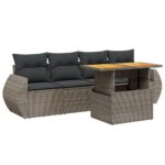5-Piece Garden Sofa Set with Cushions Outdoor Patio Lounge Furniture Grey Poly Rattan