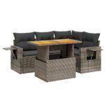 5-Piece Garden Sofa Set with Cushions Outdoor Patio Lounge Furniture Grey Poly Rattan