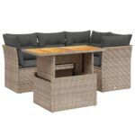5-Piece Garden Sofa Set with Cushions Outdoor Patio Lounge Furniture Grey Poly Rattan
