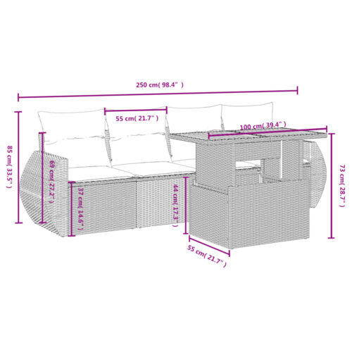 5-Piece Garden Sofa Set with Cushions Outdoor Patio Lounge Furniture Beige Poly Rattan - Image 3