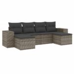 6-Piece Garden Sofa Set with Cushions Outdoor Patio Lounge Furniture Grey Poly Rattan