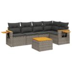 6-Piece Garden Sofa Set with Cushions Outdoor Patio Lounge Furniture Grey Poly Rattan