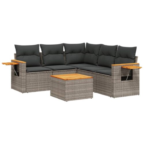 6-Piece Garden Sofa Set with Cushions Outdoor Patio Lounge Furniture Grey Poly Rattan