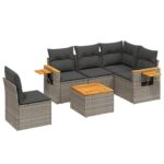 6-Piece Garden Sofa Set with Cushions Outdoor Patio Lounge Furniture Grey Poly Rattan