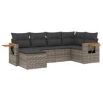 6-Piece Garden Sofa Set with Cushions Outdoor Patio Lounge Furniture Grey Poly Rattan