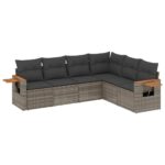 6-Piece Garden Sofa Set with Cushions Outdoor Patio Lounge Furniture Grey Poly Rattan