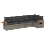6-Piece Garden Sofa Set with Cushions Outdoor Patio Lounge Furniture Grey Poly Rattan