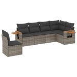 6-Piece Garden Sofa Set with Cushions Outdoor Patio Lounge Furniture Grey Poly Rattan