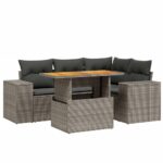 5-Piece Garden Sofa Set with Cushions Outdoor Patio Lounge Furniture Grey Poly Rattan