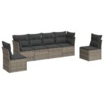 6-Piece Garden Sofa Set with Cushions Outdoor Patio Lounge Furniture Grey Poly Rattan