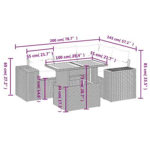 5-Piece Garden Sofa Set with Cushions Outdoor Patio Lounge Furniture Beige Poly Rattan - Image 3