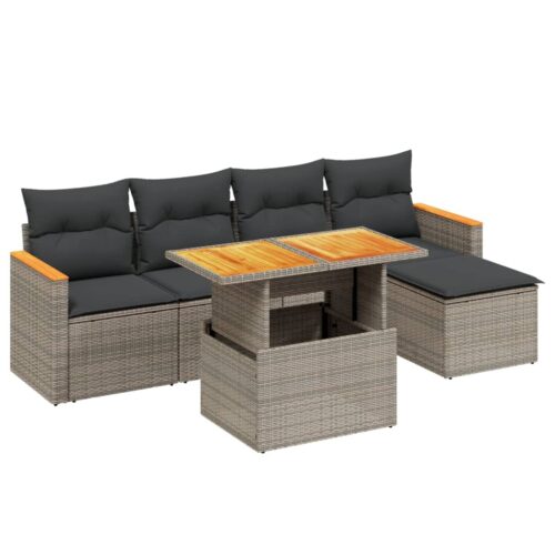 6-Piece Garden Sofa Set with Cushions Outdoor Patio Lounge Furniture Grey Poly Rattan - Image 5