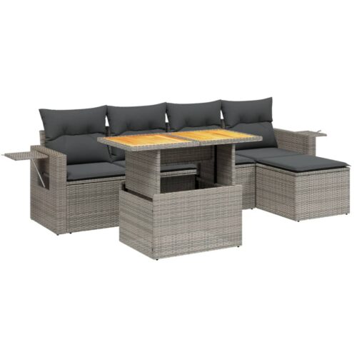 6-Piece Garden Sofa Set with Cushions Outdoor Patio Lounge Furniture Grey Poly Rattan