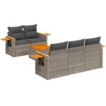 6-Piece Garden Sofa Set with Cushions Outdoor Patio Lounge Furniture Grey Poly Rattan