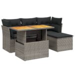 6-Piece Garden Sofa Set with Cushions Outdoor Patio Lounge Furniture Grey Poly Rattan