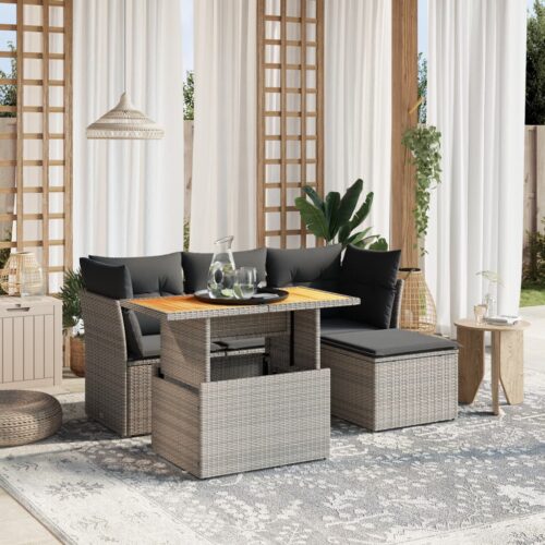 6-Piece Garden Sofa Set with Cushions Outdoor Patio Lounge Furniture Grey Poly Rattan - Image 2