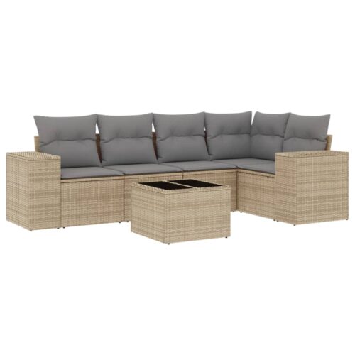 6-Piece Garden Sofa Set with Cushions Outdoor Patio Lounge Furniture Beige Poly Rattan