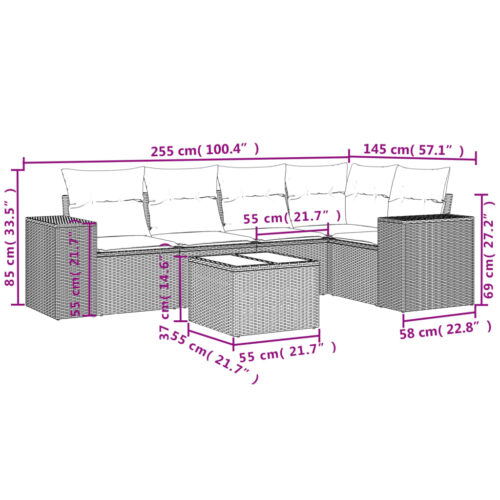 6-Piece Garden Sofa Set with Cushions Outdoor Patio Lounge Furniture Beige Poly Rattan - Image 3