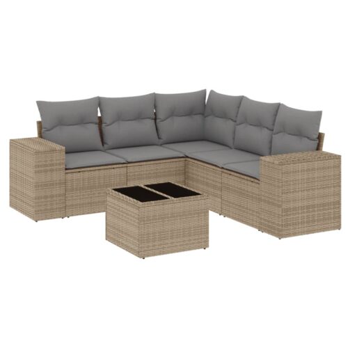 6-Piece Garden Sofa Set with Cushions Outdoor Patio Lounge Furniture Beige Poly Rattan