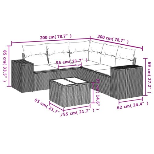 6-Piece Garden Sofa Set with Cushions Outdoor Patio Lounge Furniture Beige Poly Rattan - Image 3