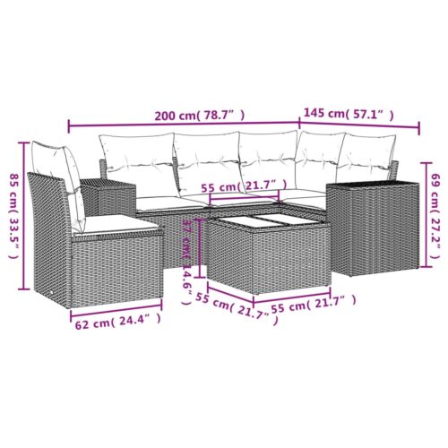 6-Piece Garden Sofa Set with Cushions Outdoor Patio Lounge Furniture Beige Poly Rattan - Image 3